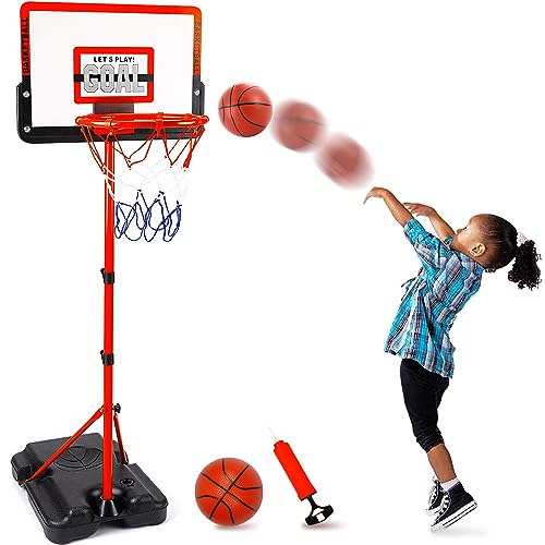 Kids Basketball Hoop Indoor Adjustable Height 3.5ft-5.5ft Mini Toddler Basketball Hoop Outdoor Indoor Basketball Goal Backyard Outside Toys for 1 2 3 4 5 6 Year Old Boy Girl Gift for Age 1-3 2-4 3-5