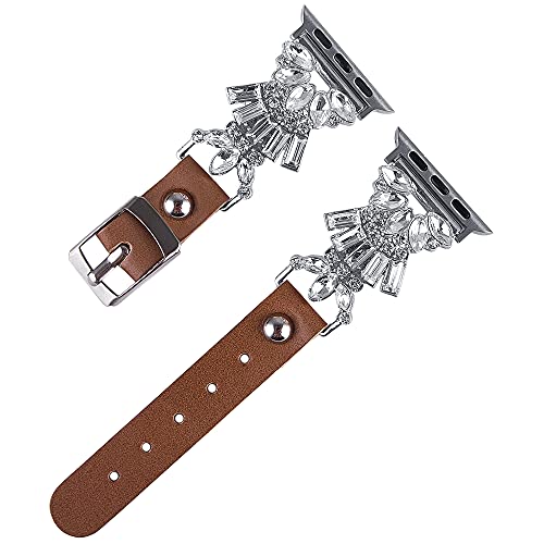 VIKOROS Designer Jewelry Compatible with Apple Watch Band 38mm 40mm 41mm 42mm 44mm 45mm 49mm iWatch Series 8/7/6/5/4/3 SE Ultra Women Girls, Cute Bling Luxury Western Dressy Bracelet Leather Strap