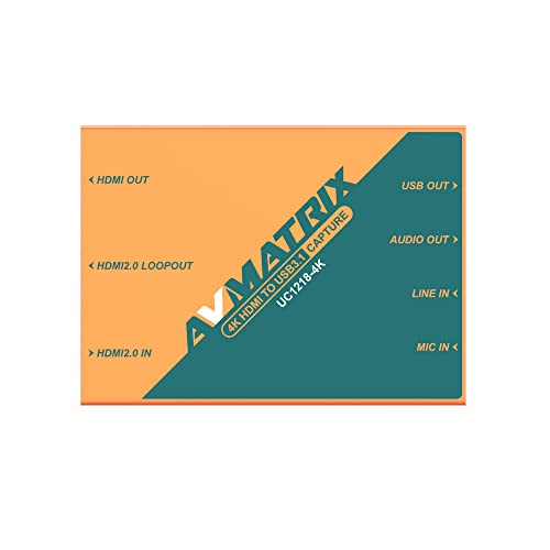 AVMATRIX UC1218-4K Gaming Video Capture Card 4K 60HZ HDMI in& Loop Out USB 3.2 Type-C Uncompressed Transmission Speed for PC, PS5, Switch, Xbox