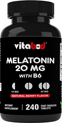 Vitabod Melatonin 20mg - 240 Fast Dissolve Tablets - Drug Free - Natural Berry Flavor - Vegetarian, Non-GMO, Gluten Free