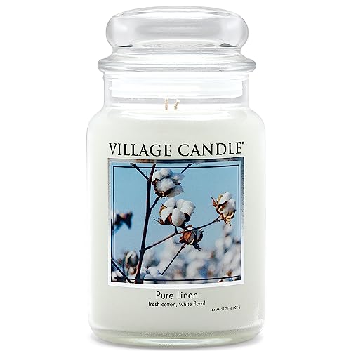 Village Candle Pure Linen Large Glass Apothecary Jar Scented Candle, 21.25 oz, White