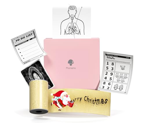 Phomemo Mini Printer M02 Inkless Pocket Printer, Instant Photo Portable Thermal Wireless Printer for Phone, Sticker Printer Machine for Kids Gift, Study Note Printer for Children, Student, Pink