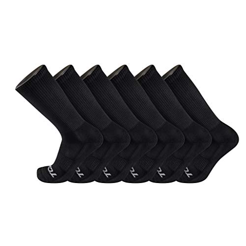 TCK 6 Pair Work & Athletic Crew Socks (Black, Large)