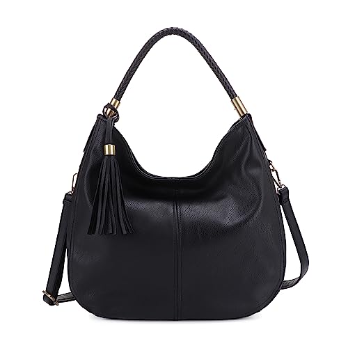 JESSIE & JAMES Large Concealed Carry PU leather Hobo Shoulder Bag For Women With Crossbody Strap and Detachable Holster | BK