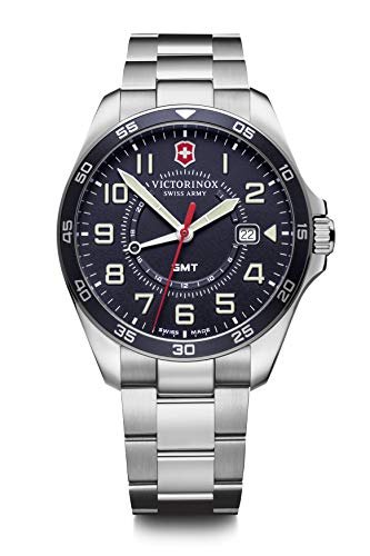 Victorinox FIELDFORCE Classic GMT, Blue (SS Bracelet), Quartz Wristwatch GMT Display Swiss Made