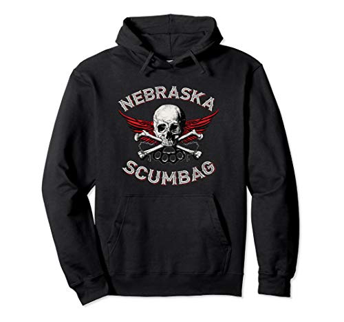 Funny Nebraska Scumbag Vintage Distressed Skull Biker Style Pullover Hoodie