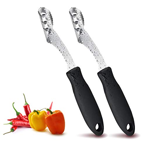 2PCS Jalapeno Pepper Corer, Stainless Steel Soft Grip Jalapeno Corer, Core Deseeder for Jalapenos, Chilis, Banana, Bell Peppers, Zucchini, Cucumber