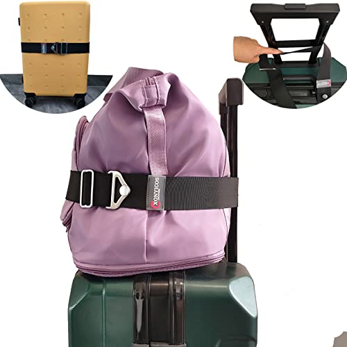 XonyiCos 2-in-1 Adjustable Travel Belt Luggage Straps Over Handle with Alloy Buckle Straps for Suitcases Add a Bag-Airport Travel Accessories for Women & Men (Black)