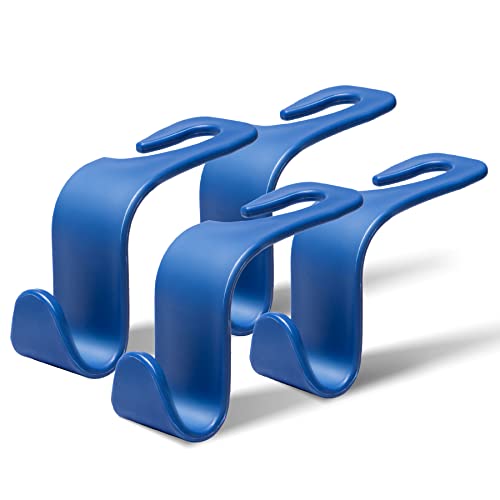 LivTee Car Seat Headrest Hook, Car Headrest Hidden Hook, 4 Pack Universal Auto Car Back Seat Hook Organizer for Purse Coat, Car Interior Accessories (Blue)