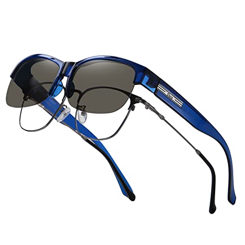 DUCO Fit Over Glasses Unisex Wraparound Glasses Fashion Rimless Wear Over Glasses Polarized Sunglasses for Men and Women 8960