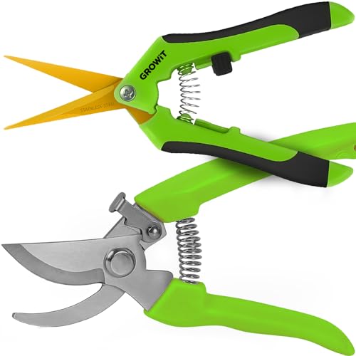 Pruning Shears & Gardening Scissors Set - 7' Titanium Coated Sharp Garden Clippers, Stainless Steel Garden Shears for Plant - Garden Pruners, Florist Scissors with Non-Slip Grip