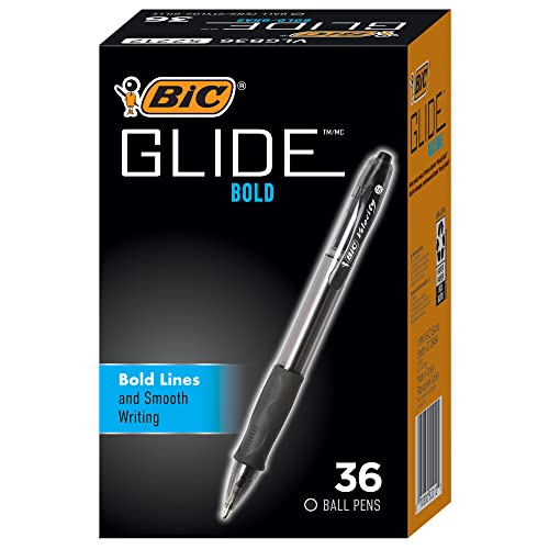BIC Glide Bold Retractable Ballpoint Pens, Bold Point (1.6mm), Black Ink Pens, 36-Count Pack, Pens for School and Office Supplies (VLGB361-BLK)