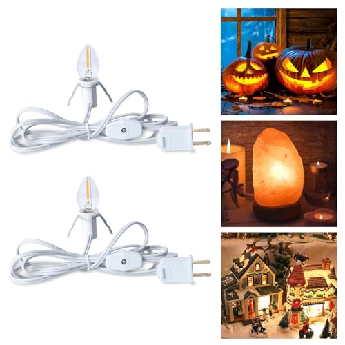 Brightown Accessory Cord with One LED Light Bulb - 6ft Cord with On/Off Switch for Night Lights, Halloween Pumpkin, Blow Mold, Christmas Village House, Holiday Ceramic Trees, Craft Projects, 2 Pack
