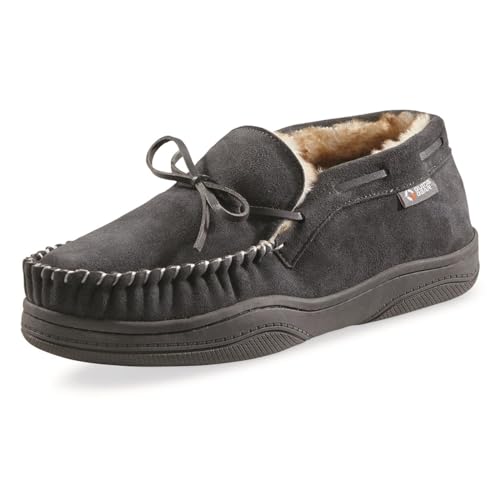 Guide Gear Mens Moccasin Slippers Suede Chukka, Indoor and Outdoor Bedroom Mens House Slippers, Charcoal, 10D (Medium)