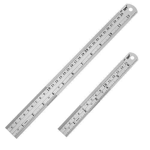 ZZTX Heavy Duty 100% Stainless Steel Ruler Set 12 Inch (30 CM) + 6 Inch (15 CM) Metal Rulers Kit - Perfect Straight Edge for Easy Measurements