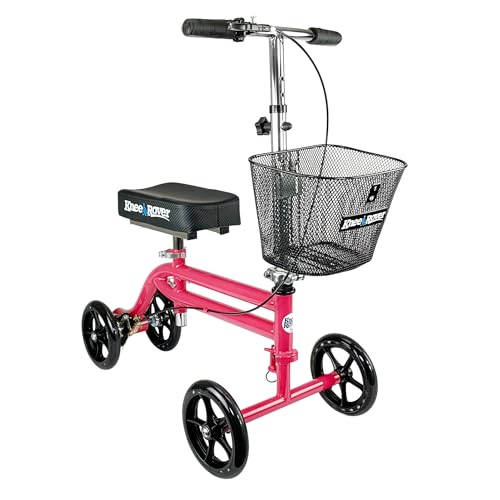 KneeRover Steerable Knee Scooter Knee Walker for Adults for Foot Surgery, Broken Ankle, Foot Injuries - Foldable Knee Rover Scooter for Broken Foot Injured Leg Crutch Alternative with Basket Hot Pink