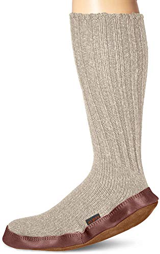 Acorn Unisex-Adult Original Slipper Sock, Flexible Cloud Cushion Footbed with a Mid-Calf Sock and Suede Sole, Light Grey Ragg Wool, X-Large