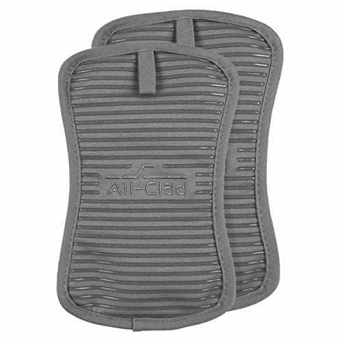 All-Clad Premium Pot Holder & Heating Pad, (2-Pack) Heat Resistant to 500 Degrees, 100% Cotton 10'x6.25' for Kitchen and Barbeque, Pewter
