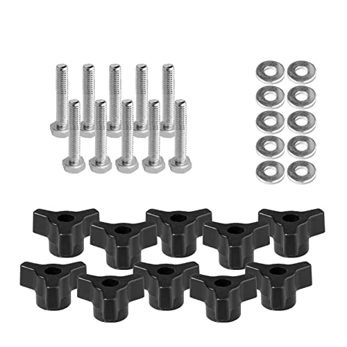 POWERTEC 71068 T Track Knob Kit with 1/4-20 by 1-1/2' Hex Bolts and Washers, Set of 10 T Track Bolts, T Track Accessories for Woodworking Jigs and Fixtures