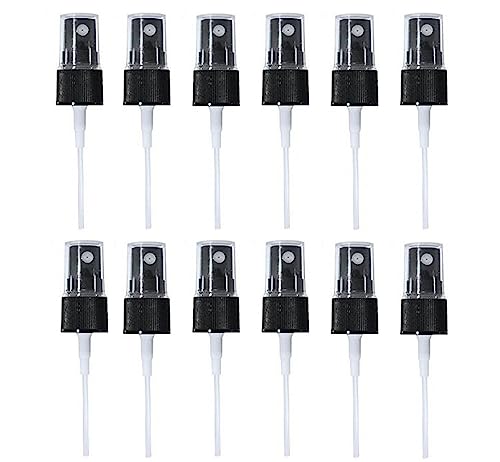UPSTORE 12Pcs Black Spray Top Fine Mist Sprayer Replacement Pump Top Head Fine Mist Spray Cap Reusable Dispenser Caps for Essential Oils Hair and Body Sprays (20 Caliber)