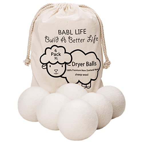 Upgraded Version(Made of The Latest Shearing)-Wool Dryer Balls-Pack of 6 XL,Premium Reusable New Zealand Natural Fabric Softener,Saves Drying Time, Handmade Dryer Balls