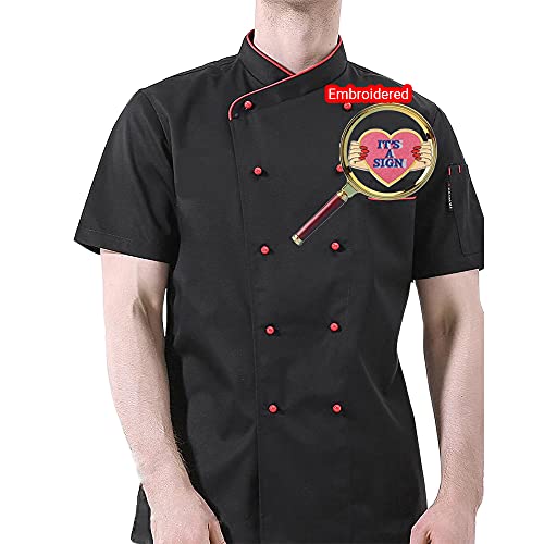 Custom Embroidered Chef Jacket Personalized Chef Uniform Hotel Kitchen Restaurant Chef Coat（Black/Red XL(Embroidery)