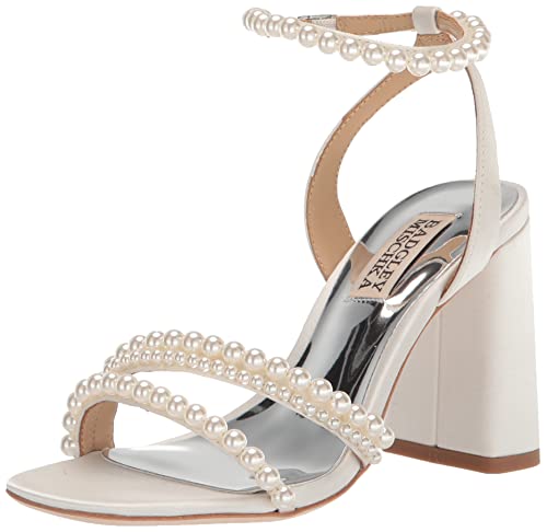 Badgley Mischka Women's Feisty Heeled Sandal, Soft White Satin, 7