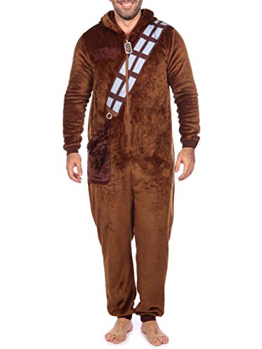 STAR WARS Onesie | Chewbacca Onesie Adult | Mens Fleece Onesie Pajamas Size Small Brown