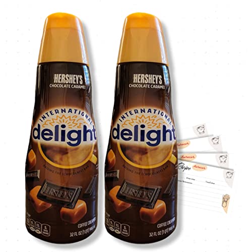International Delight Coffee Creamer, HERSHEY’S Chocolate Caramel, 2 pack 32 oz. Non-dairy creamer bundle with Aurecor Recipe Card