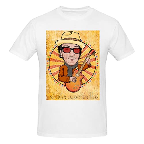 Elvis Costello T Shirt Mens Fashion Cotton Round Neck Short Sleeve Tops White Large