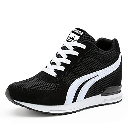 AONEGOLD Womens Hidden Wedges Shoes High Heeled Lightweight Mesh Sneakers Casual Walking Shoes Tennis Chic(Size 41, BK)