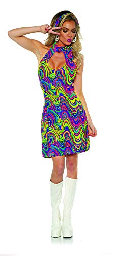 Underwraps Women's 1960's Black Light Reactive Hippie Dress-Glow, Multi, Small