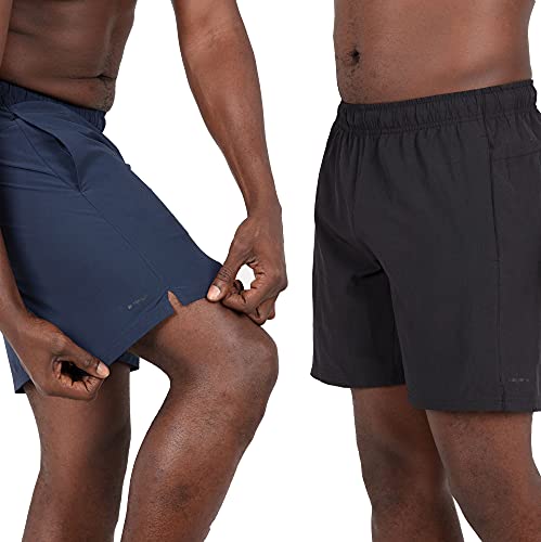 Layer 8 Men’s Shorts Two Pack All Purpose 7 and 9 Inch Woven Stretch Athletic Training Shorts with Pockets and Zip Pocket (Large Black/Navy 7 Inch 2 Pack)