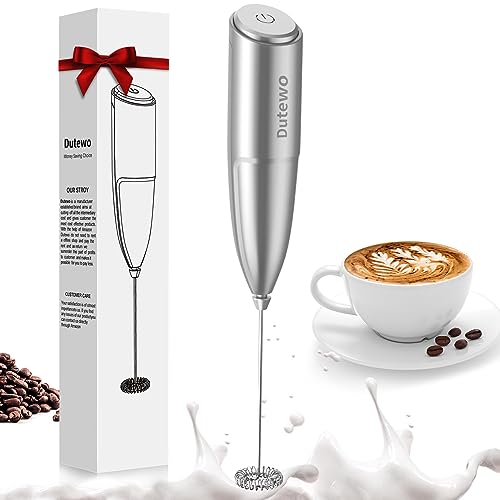 Hand Mixer Milk Frother for Coffee - Dutewo Frother Handheld Foam Maker for Lattes, Electric whisk Drink Mixer Mini Foamer for Cappuccino, Frappe, Matcha, Hot Chocolate Grey