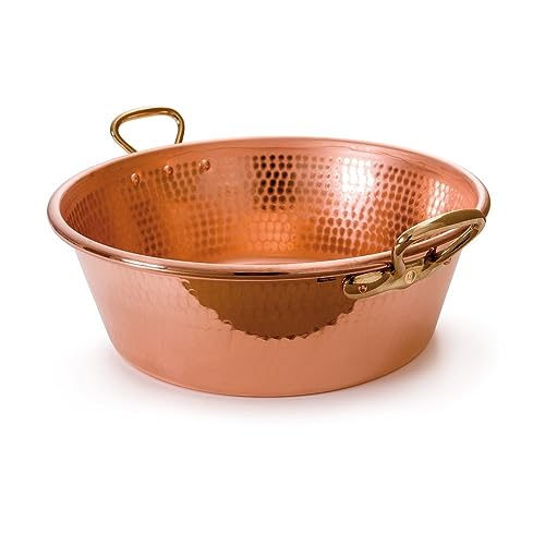 Mauviel M'Passion 1.2 mm Hammered Copper Jam Pan With Brass Handles, 9.4-qt, Made In France