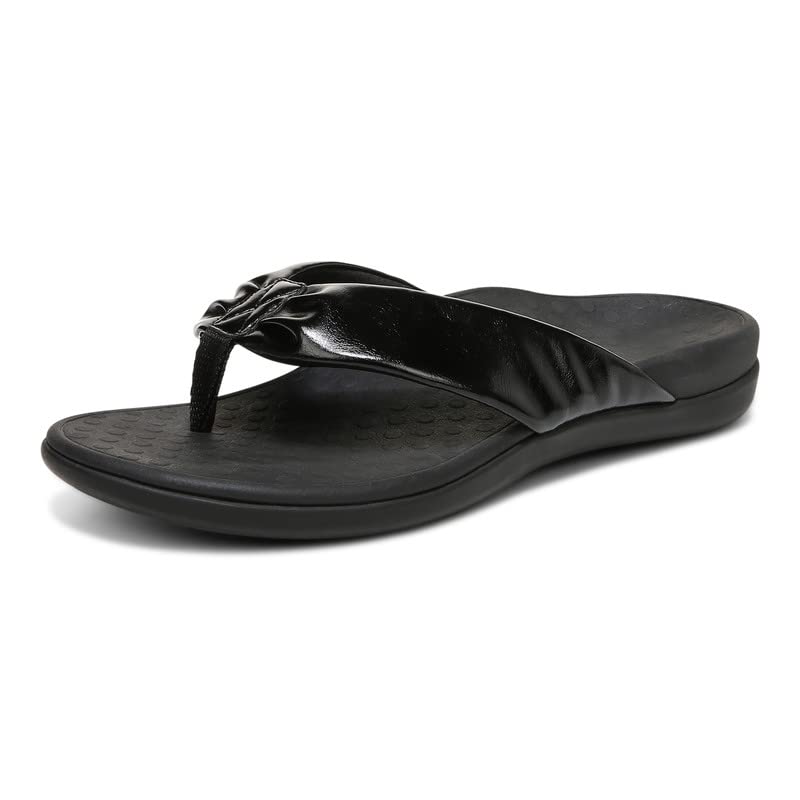 Vionic Women's Tide Melo Toe-Post Sandal- Supportive Flip Flop Slides That Includes an Orthotic Insole and Cushioned Outsole for Arch Support, Black Metal 8 Medium