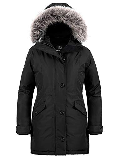 wantdo Women's Puffy Coat Military Winter Mountain Travel Parka Coat Jackets Black XL