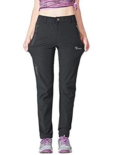 Rdruko Women's Outdoor Hiking Pants Lightweight Quick Dry Water Resistant Travel Fishing Pants with Pockets(Black, US L)