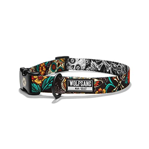 Wolfgang Premium Adjustable Dog Training Collar for Small Medium Large Dogs, Made in USA, LosMuertos Print, Medium (1 Inch x 12-18 Inch)