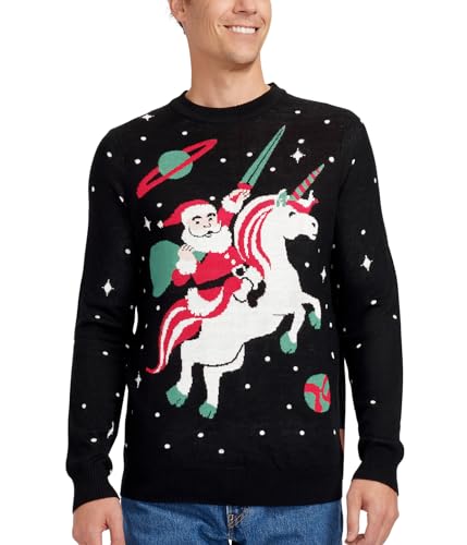 Tipsy Elves Ugly Christmas Sweater for Men from Featuring Santa Unicorn Size X-Large