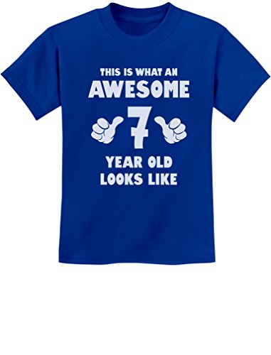Awesome 7 Year Old 7th Birthday Shirt Gifts for Girls Boys Youth Kids T-Shirt Small Blue