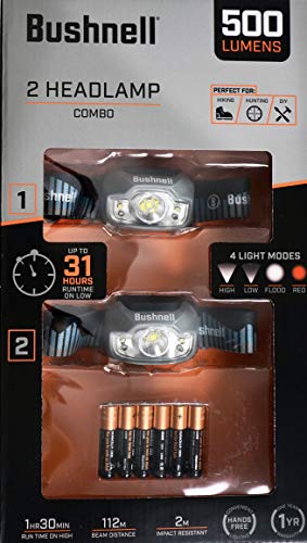 Bushnell Headlamp LED 500 Lumens 4-Light Modes, 2 Count