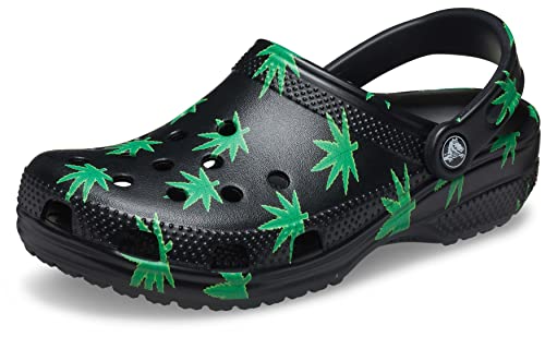 Crocs Unisex Classic Hemp Leaf Clogs, Half Baked and Weed Graphics, Black, Numeric_9 US Men