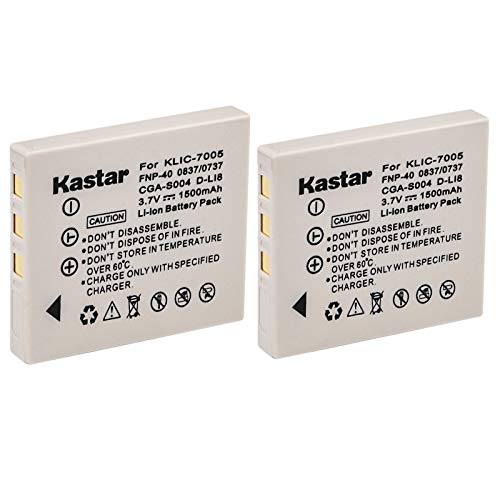 Kastar Compatible Battery 2-Pack Replacement for Fujifilm NP-40, NP-40N, Panasonic CGA-S004, CGA-S004A, CGA-S004E, CGR-S001B, DMW-BCB7, Kodak KLIC-7005, Samsung SLB-0737, SLB-0837, Sanyo NP-40, D-Li8