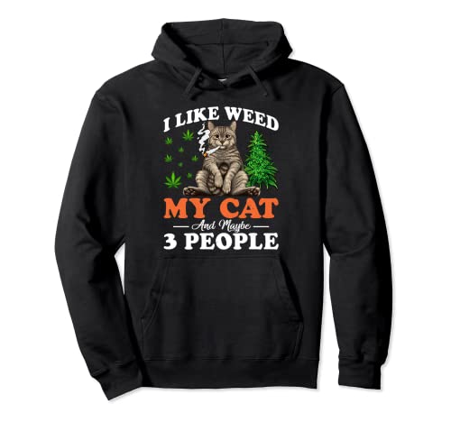 I Like Weed My Cat Maybe 3 People 420 Cannabis Smoke Stoner Pullover Hoodie