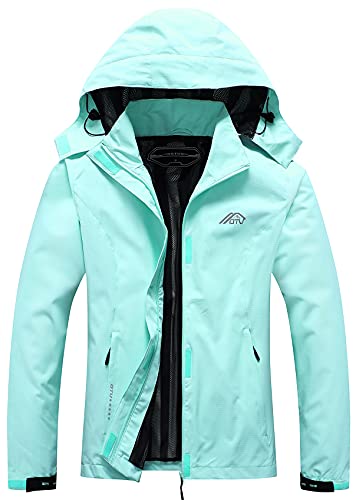 OTU Women's Waterproof Rain Jacket Lightweight Hooded Raincoat for Hiking Travel Outdoor Light Green M