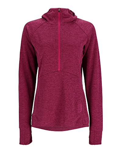 Simms Women’s Bugstopper Hoodie with Insect Shield, Half Zipper Fishing Hoodie, UPF 50 Sun Protection - Fuchsia Heather - Small