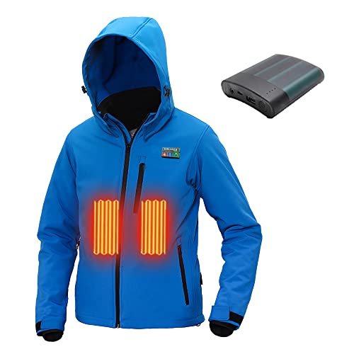 MIDIAN Women Heated jacket Softshell Jacket Ski Snowboarding Coat Fleece Lined and Water Repellent with Removable Hood(Women，Blue，L)