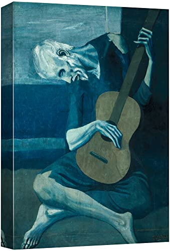 wall26 Canvas Print Wall Art The Old Guitarist by Pablo Picasso Cultural People Oil Painting Fine Art Traditional Dramatic Multicolor Ultra for Living Room, Bedroom, Office - 16'x24'