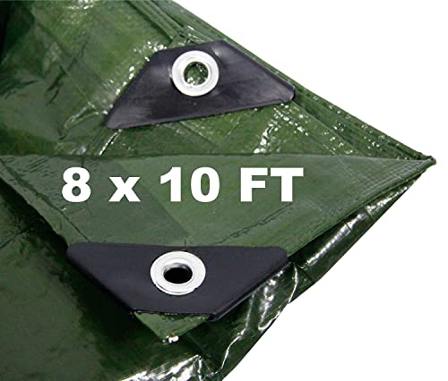 Hanjet Outdoor Waterproof Tarp 8 x 10 5 Mil Thick Snow Proof Camping Tarp Shelter Waterproof for Boat Pool with Grommets Army Green